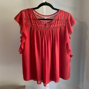 Loft Red Ruffled Sleeve Blouse